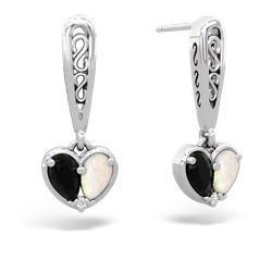 Onyx Filligree Heart 14K White Gold earrings E5070