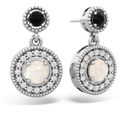 Onyx Halo Dangle 14K White Gold earrings E5319