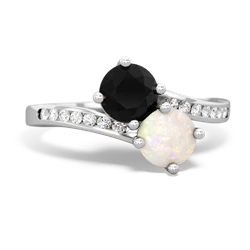 Onyx Channel Set Two Stone 14K White Gold ring R5303