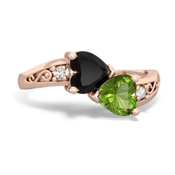 Onyx Snuggling Hearts 14K Rose Gold ring R2178