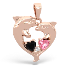 Onyx Dolphin Heart 14K Rose Gold pendant P5820