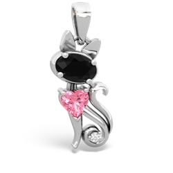 Onyx Kitten 14K White Gold pendant P5780