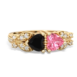 Onyx Diamond Butterflies 14K Yellow Gold ring R5601