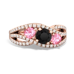 Onyx Three Stone Aurora 14K Rose Gold ring R3080