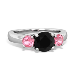 Onyx Three Stone Round Trellis 14K White Gold ring R4018