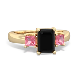 Onyx Three Stone Emerald-Cut Trellis 14K Yellow Gold ring R4021