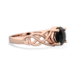 Onyx Checkerboard Cushion Celtic Knot 14K Rose Gold ring R5000