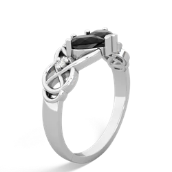 Onyx 'One Heart' Celtic Knot Claddagh 14K White Gold ring R5322