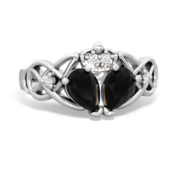 Onyx 'One Heart' Celtic Knot Claddagh 14K White Gold ring R5322