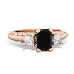 Onyx Art Deco Diamond 7X5 Emerald-Cut Engagement 14K Rose Gold ring R20017EM