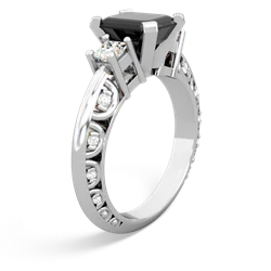 Onyx Art Deco Diamond 8X6 Emerald-Cut Engagement 14K White Gold ring R20018EM