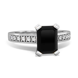 Onyx Art Deco Engagement 8X6mm Emerald-Cut 14K White Gold ring R26358EM