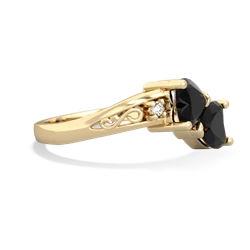 Onyx Snuggling Hearts 14K Yellow Gold ring R2178