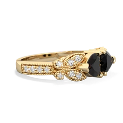 Onyx Diamond Butterflies 14K Yellow Gold ring R5601