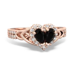 Onyx Celtic Knot Two Hearts As One 14K Rose Gold ring R2644HRT