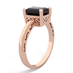 Onyx Milgrain Scroll 14K Rose Gold ring R2338