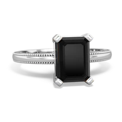 Onyx Milgrain Scroll 14K White Gold ring R2338