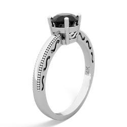 Onyx Milgrain Filigree 14K White Gold ring R5090