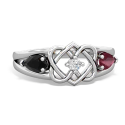 Onyx Hearts Intertwined 14K White Gold ring R5880