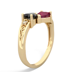 Onyx Snuggling Hearts 14K Yellow Gold ring R2178