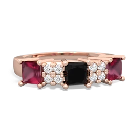 Onyx Three Stone Diamond Cluster 14K Rose Gold ring R2592