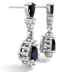 Onyx Halo Pear Dangle 14K White Gold earrings E1882