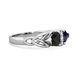 Onyx Celtic Knot Double Heart 14K White Gold ring R5040