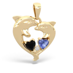 Onyx Dolphin Heart 14K Yellow Gold pendant P5820