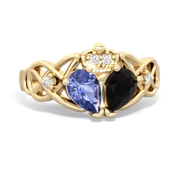 Onyx 'One Heart' Celtic Knot Claddagh 14K Yellow Gold ring R5322