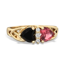 Onyx Celtic Knot Double Heart 14K Yellow Gold ring R5040