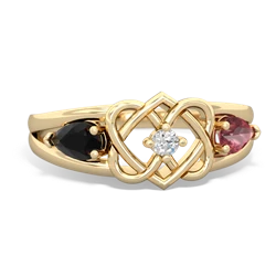 Onyx Hearts Intertwined 14K Yellow Gold ring R5880