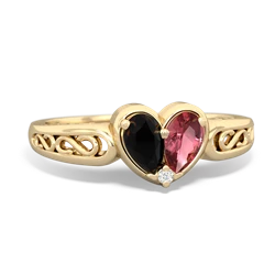 Onyx Filligree 'One Heart' 14K Yellow Gold ring R5070