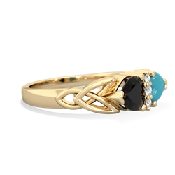 Onyx Celtic Knot Double Heart 14K Yellow Gold ring R5040