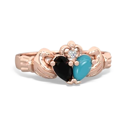 Onyx 'Our Heart' Claddagh 14K Rose Gold ring R2388