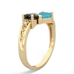 Onyx Snuggling Hearts 14K Yellow Gold ring R2178