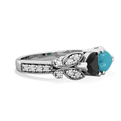 Onyx Diamond Butterflies 14K White Gold ring R5601