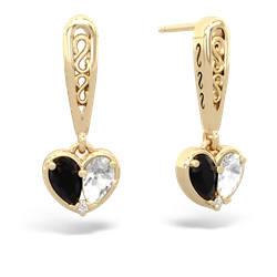 Onyx Filligree Heart 14K Yellow Gold earrings E5070