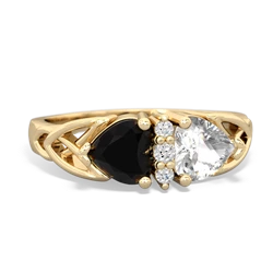 Onyx Celtic Knot Double Heart 14K Yellow Gold ring R5040