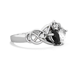 Onyx 'One Heart' Celtic Knot Claddagh 14K White Gold ring R5322