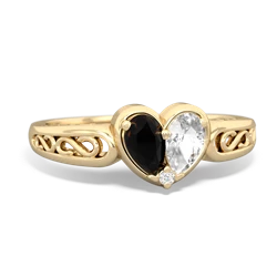 Onyx Filligree 'One Heart' 14K Yellow Gold ring R5070