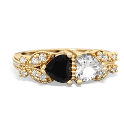 Onyx Diamond Butterflies 14K Yellow Gold ring R5601