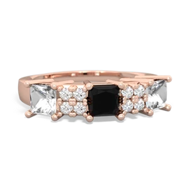 Onyx Three Stone Diamond Cluster 14K Rose Gold ring R2592