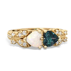 Opal Diamond Butterflies 14K Yellow Gold ring R5601