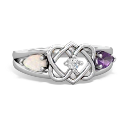 Opal Hearts Intertwined 14K White Gold ring R5880