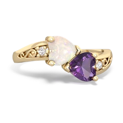 Opal Snuggling Hearts 14K Yellow Gold ring R2178