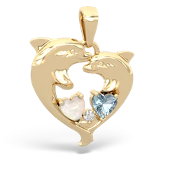 Opal Dolphin Heart 14K Yellow Gold pendant P5820