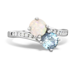 Opal Channel Set Two Stone 14K White Gold ring R5303