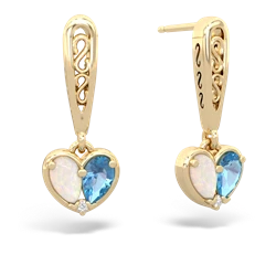 Opal Filligree Heart 14K Yellow Gold earrings E5070