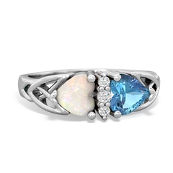 Opal Celtic Knot Double Heart 14K White Gold ring R5040