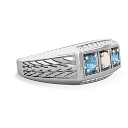 Opal Three Stone Tire Tread Men's 14K White Gold ring R0520